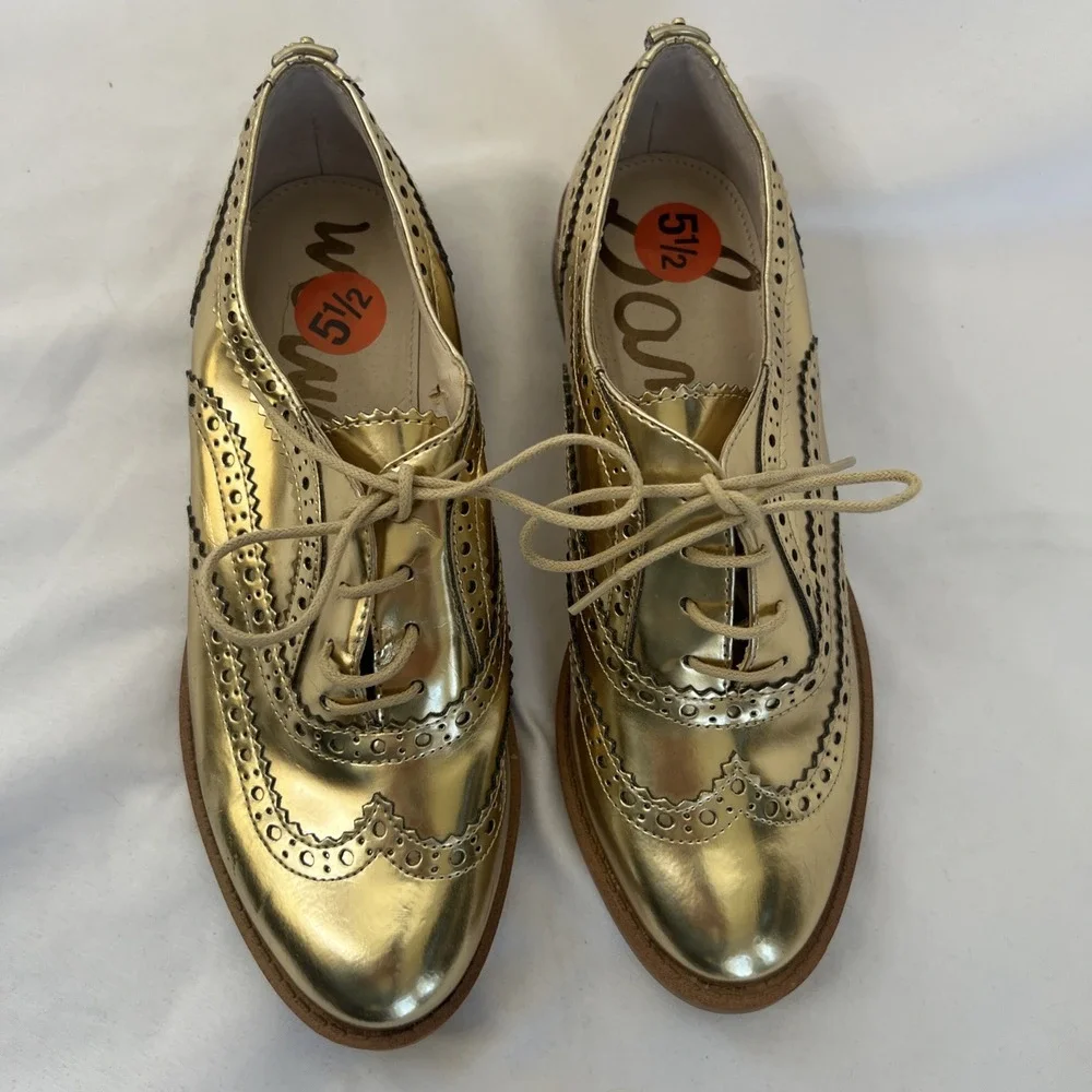 Sam Edelman JEROME 5.5 Shiny Gold Penny Loafer Women's Wingtip‎ Shoes